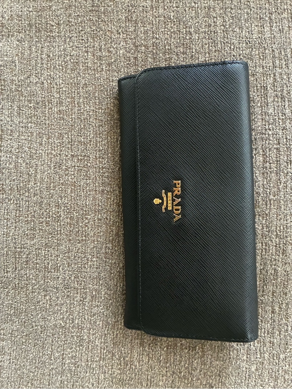 Prada Black Saffiano Leather Wallet with Gold Logo
